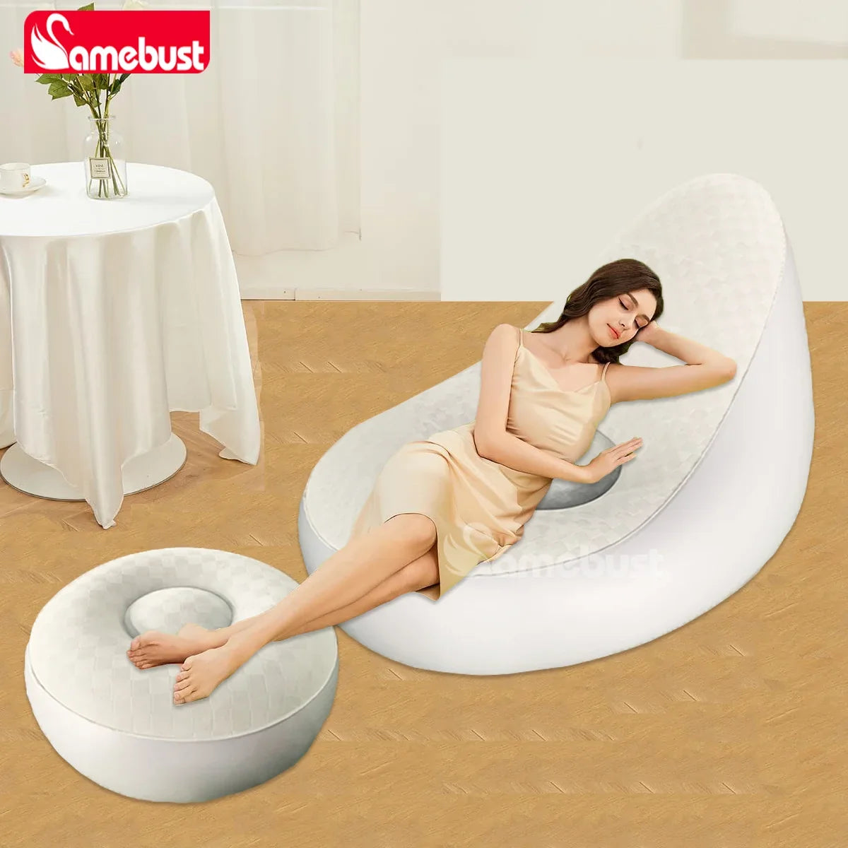 Camebust Inflatable Sofa-Flocking Surface High Quailty PVC Footstool Rapid Inflation Lazy Lounge