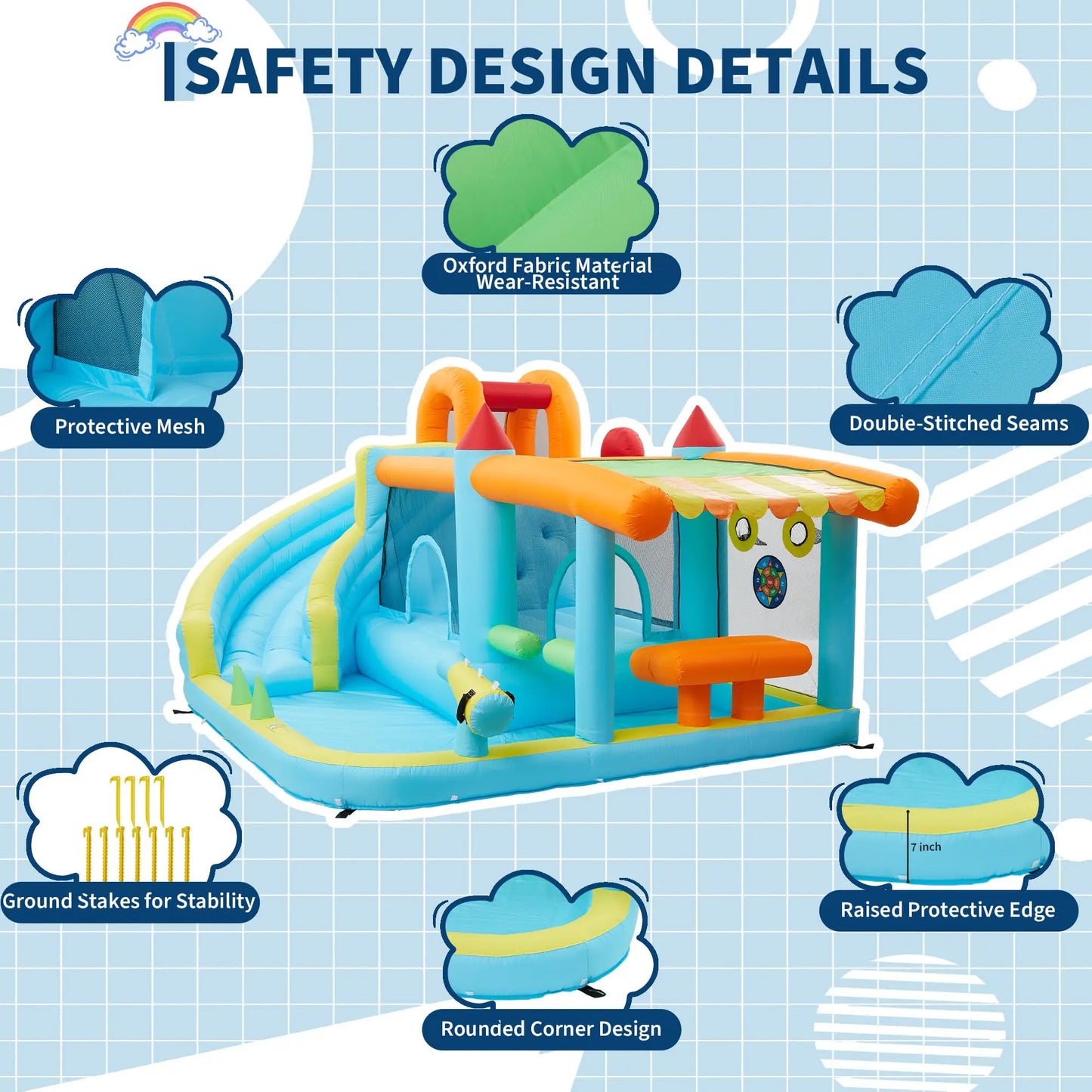 14x10FT Inflatable Bounce House 12-In-1 Wet Dry Water Slide With 450W Blower Kids Jumping Castle For Indoor Outdoor Backyard