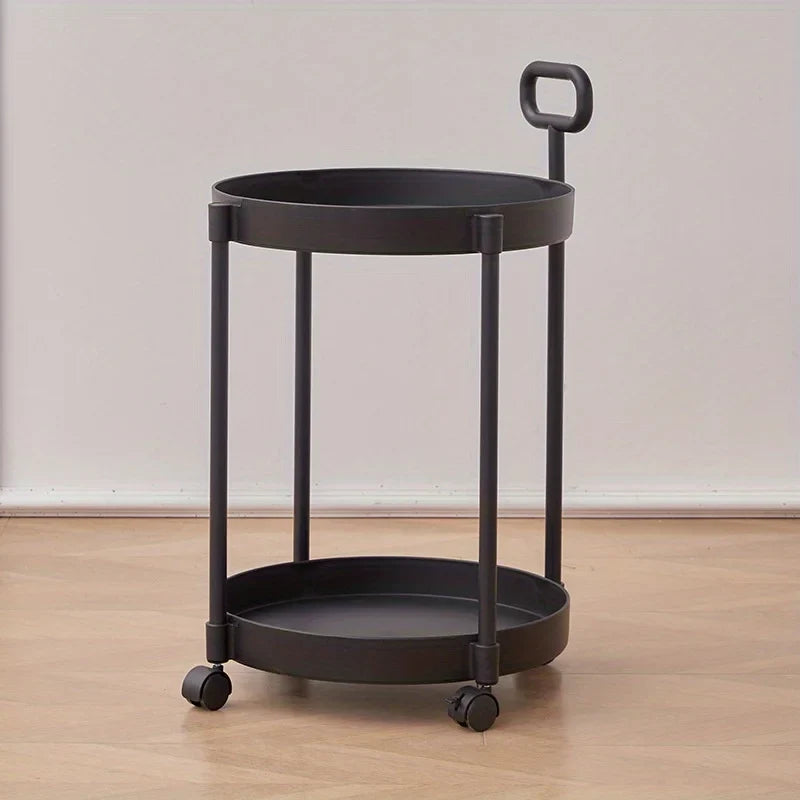 Elegant 2-Tier Side Table with Wheels - Trolley Table in Living Room|Simple Sofa Table with Handle|Easy To Move Coffee Table