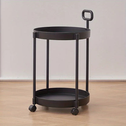 Elegant 2-Tier Side Table with Wheels - Trolley Table in Living Room|Simple Sofa Table with Handle|Easy To Move Coffee Table
