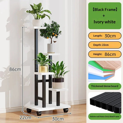 Mobile Iron Plant Stand Multi Tier Rolling Plant Rack Flower Pot Holder Indoor Outdoor Balcony Living Room Plant Shelf Rack