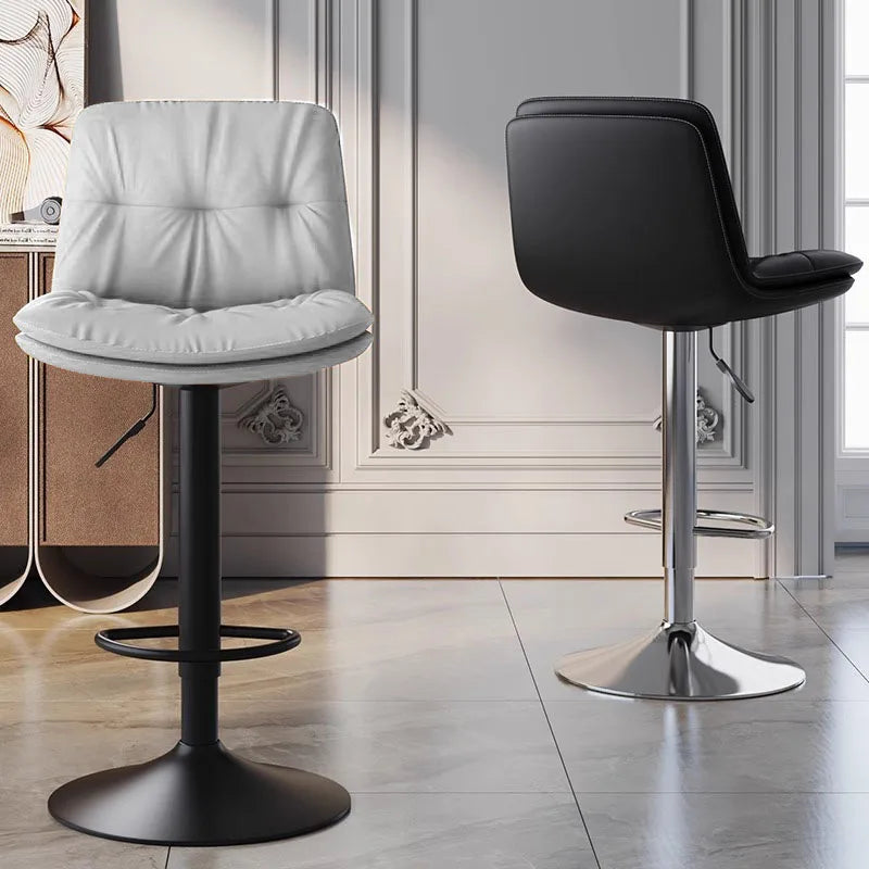 Kitchen Bar Stools, Leather Bar Stools for Kitchen Island, Adjustable Height Breakfast Bar Stools with Back and Footrest, Swivel