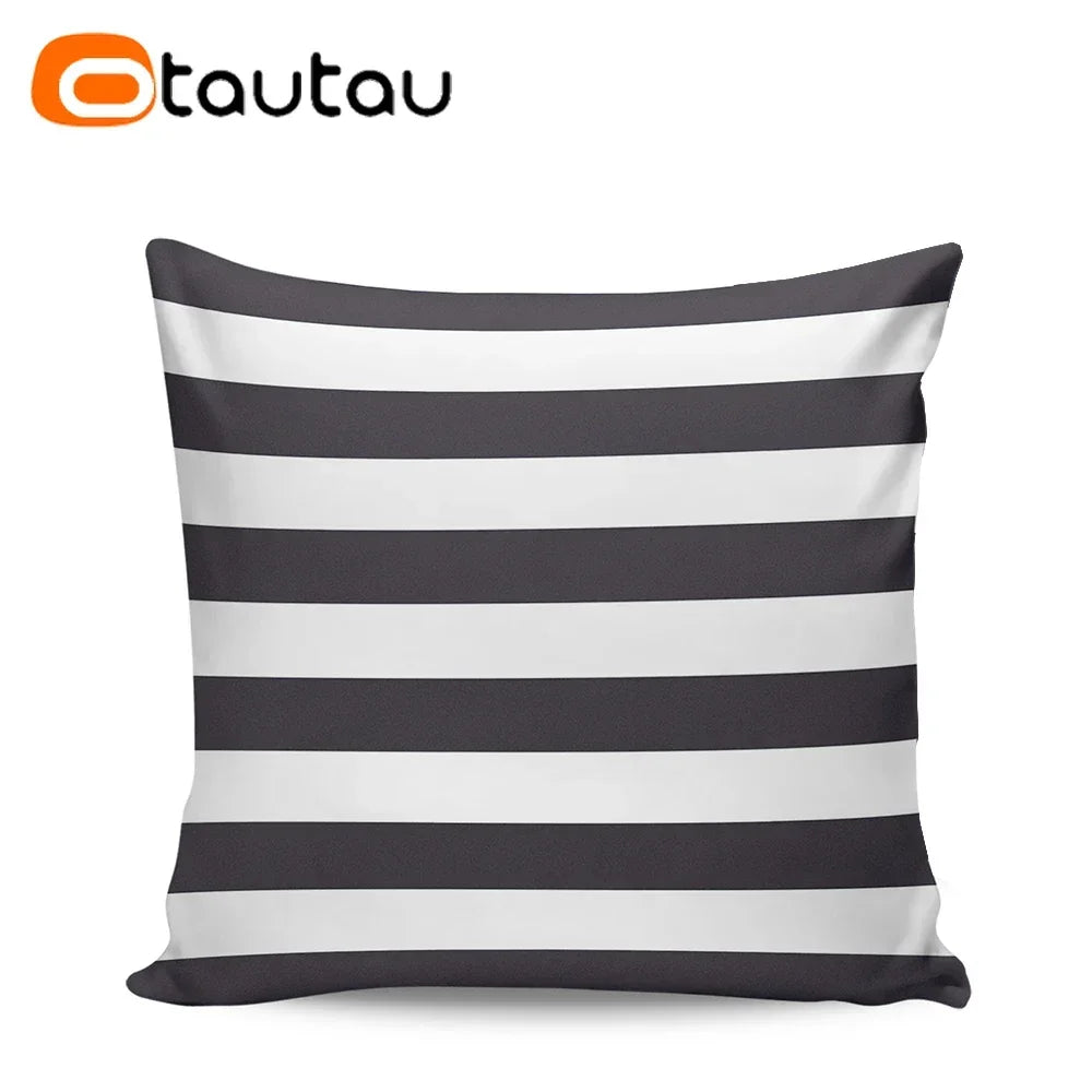 OTAUTAU Outdoor Sofa Cushion Cover Without Filler Swim Pool Beach Throw Pillowcase Soft Waterproof Stripe Oxford Pillow KD021