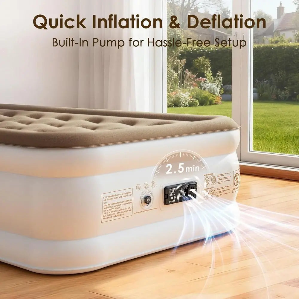 Extra Long Twin XL Inflatable Bed with Pump, Portable Air Mattress for Camping, Sleepovers, and Moving