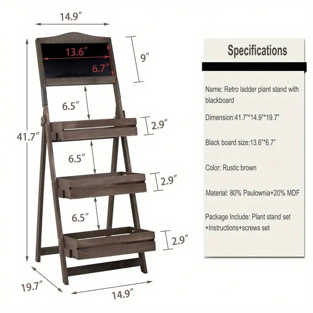 Folding Wood A-Frame Pavement Chalkboard With 3 Tier Ladder Plant Stand Shelf