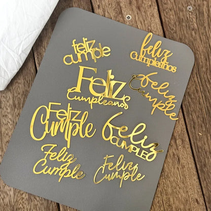 ins Spanish Happy Birthday Cake Topper Golden Crown Acrylic Birthday Party Cake Toppers For Baby Shower Cake Dessert Decorations