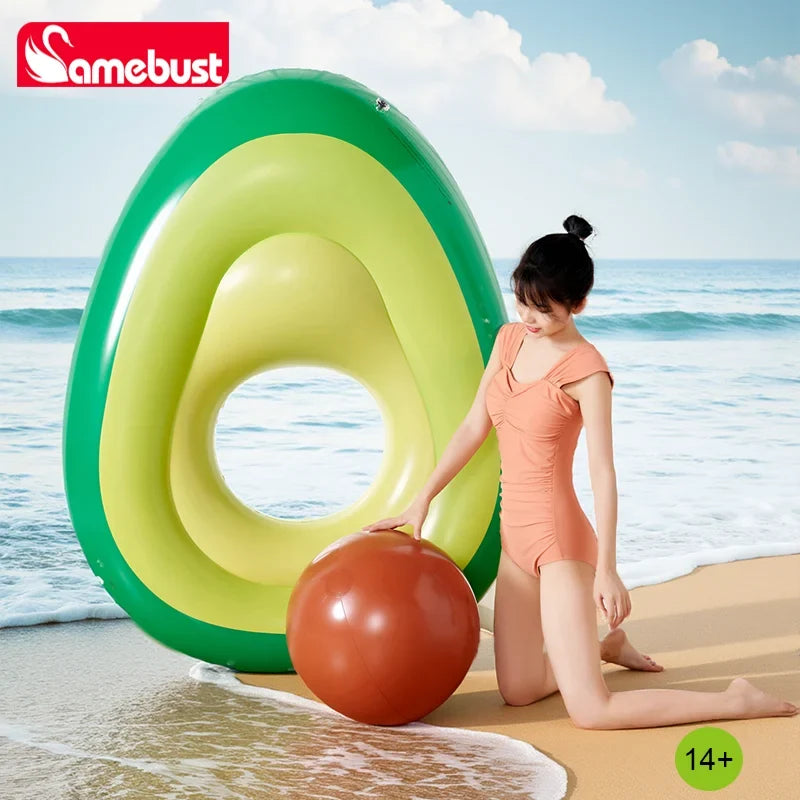 Camebust Inflatable Pvc Floating Avocado Swimming Ring Water Pool Floats Air Lounge with Inflatable Ball for Party Decoration