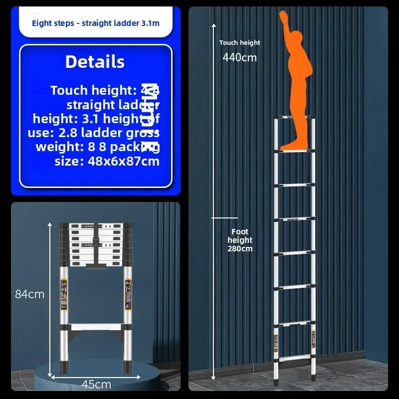 Stainless steel telescopic ladder thickened straight ladder folding herringbone ladder portable household ladder