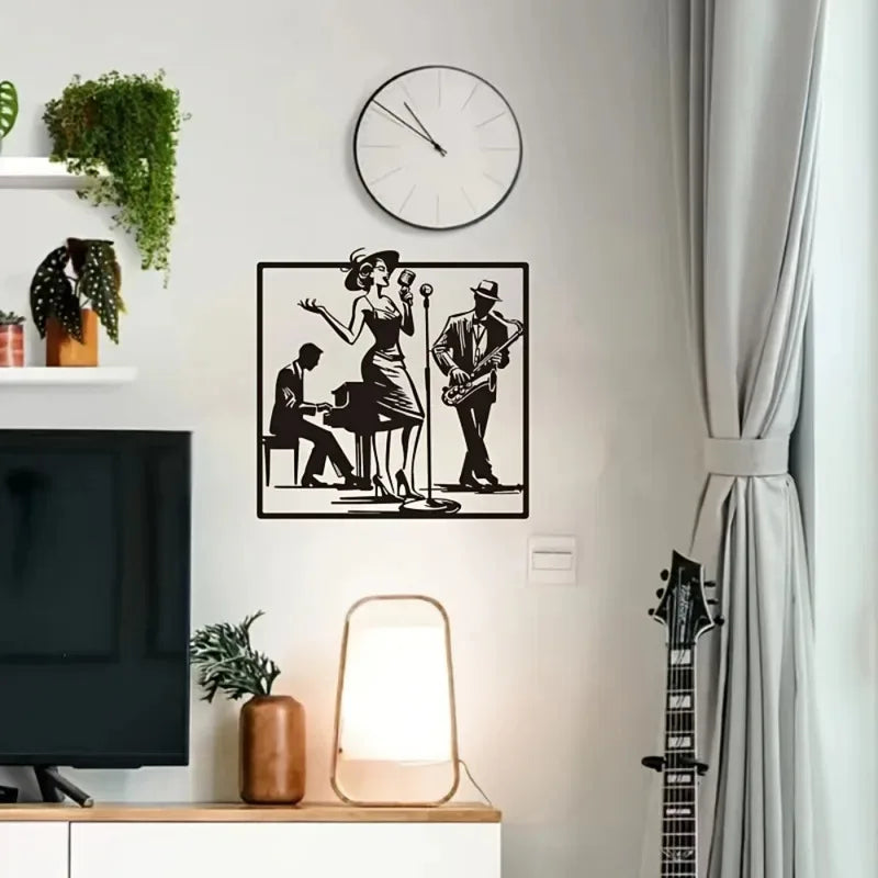 Vintage Multi-Layer Jazz Band Wall Art – Handcrafted Metal Musician Sculpture with Retro Black Finish | Ideal for Home, Bar