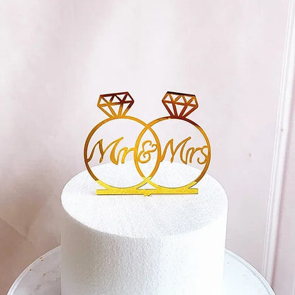 Ins Gold Acrylic Ring Wedding Cake Topper Bride Groom Proposal Party Wedding Cake Topper for Engagement Gift Dessert Decoration