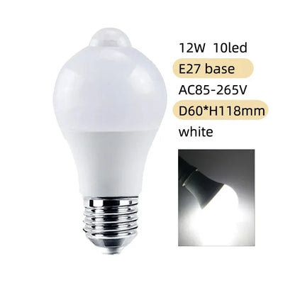 12W E27 LED Motion Sensor Bulb LED lamp PIR Sensor Light Auto ON/OFF Night Light for Home Parking Lighting 220V 110V