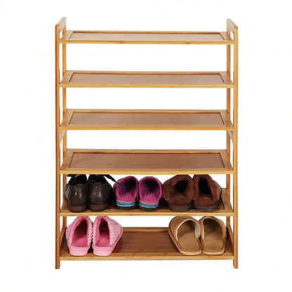 6 Tier Shoe Rack Entryway Shoe Shelf Holder Storage Organizer  Natural  Color