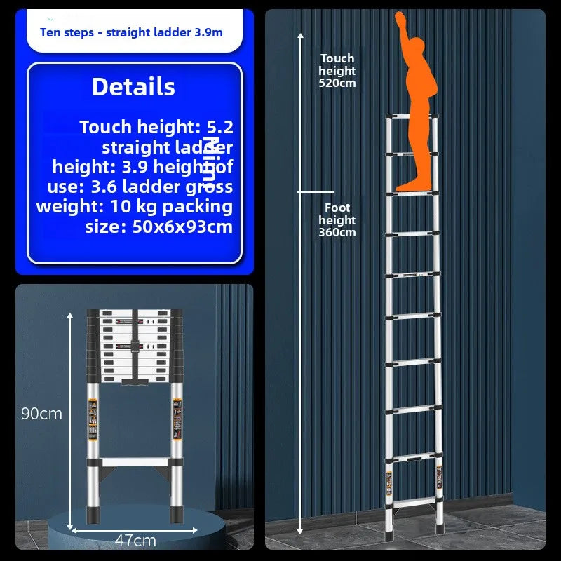 Stainless steel telescopic ladder thickened straight ladder folding herringbone ladder portable household ladder