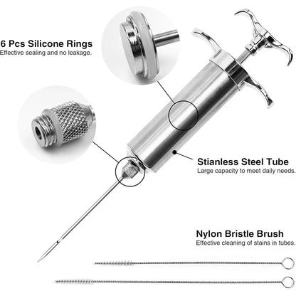 Meat Injector Syringe Kit Stainless Steel BBQ Marinade Injector Kit Kitchen Turkey Injector Syringe with 3 Marinade Needles Y213