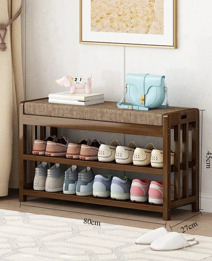 Shoe change stool Home door entry bench Solid wood shoe stool Storage shoe rack Simple bench Soft bag Sofa stool