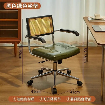 Rattan solid wood office chair Internet celebrity retro rattan chair computer chair home lift swivel chair student study chair