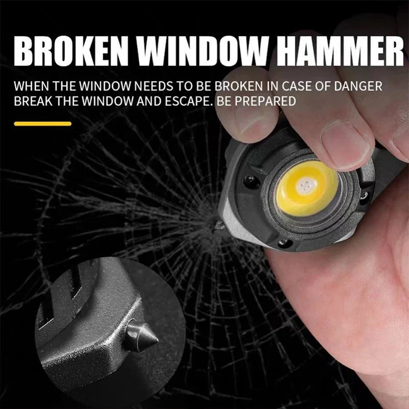 LED Micro Flashlight Pocket Keychain Flashlights USB Rechargeable Torch Strong Magnet Screwdriver Hammer Outdoor Emergency Lamp