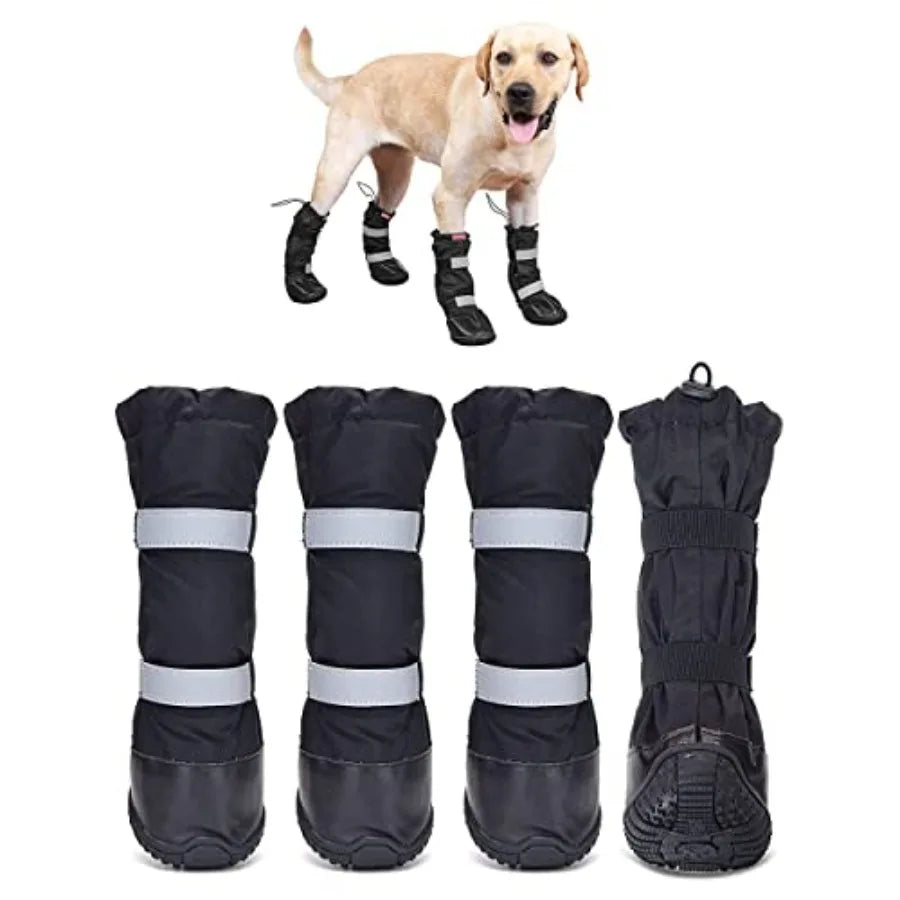 Waterproof Dog Boots for Winter Sw Rainn-Slip Dog Shoes for Medium to Large Dogs Extended Cuff Paw Protectors for Outdoor Walki