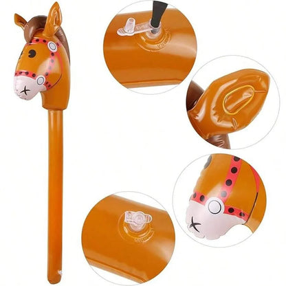 3PCS Inflatable Horsehead Stick, Cute Brown Horsehead Stick, Suitable For Cowboy Themed Birthday Party Decoration
