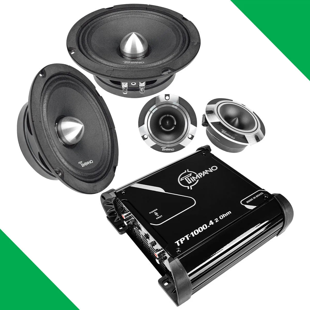 TIMPANO CAR AUDIO BUNDLE 2x 6.5" MIDRANGE SPEAKERS + 2x TWEETERS + 4 CHANNEL AMP