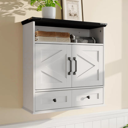 Wall Mounted Farmhouse Medicine Cabinet Over Toilet Storage With Barn Doors Adjustable Shelves Removable Drawer Bathroom Cabinet