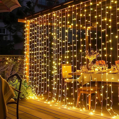 Bright 300 LED Curtain Light, Plug in Fairy Lights for Bedroom, Christmas Hanging String Lamp Outdoor for Window Backdrop Wall