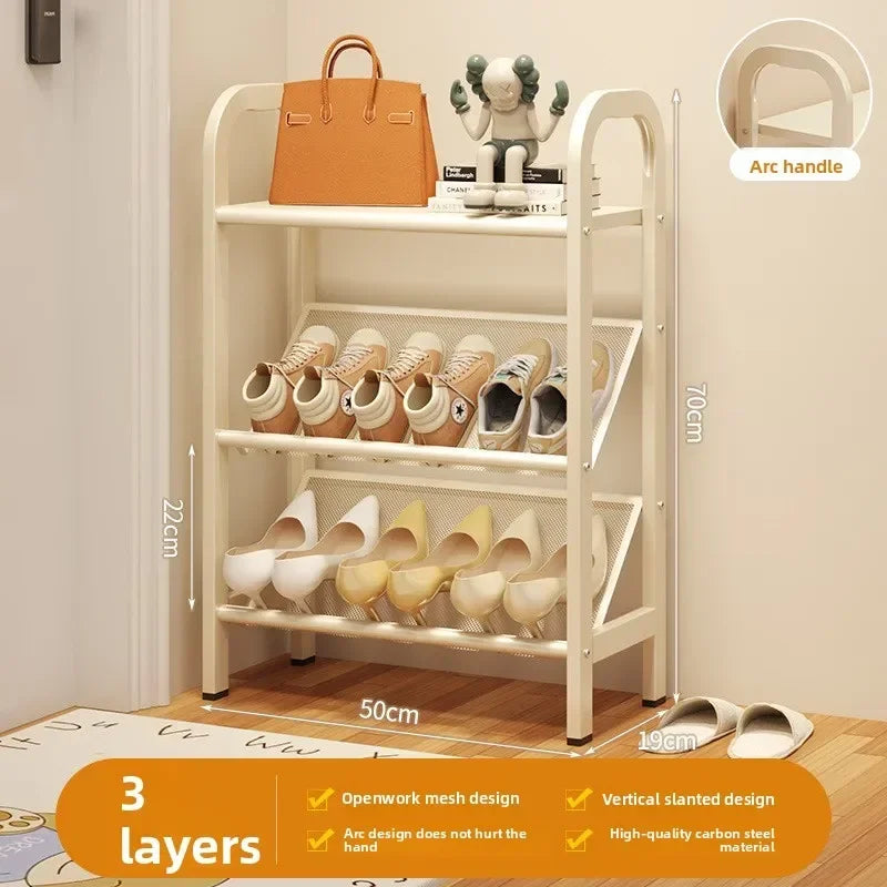 Steel shoe rack household door simple storage space saving metal multi-layer narrow shoe cabinet
