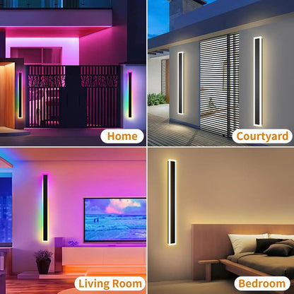 IP65 Waterproof LED Wall Light Outdoor RGB with Remote Control Indoor Dimmable Long Wall Lamp Balcony Entrance Porch Lighting