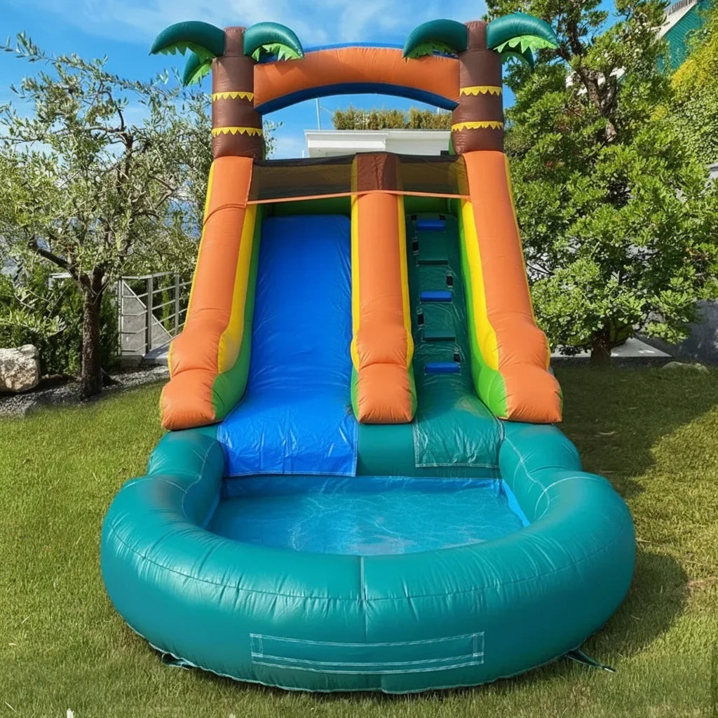 Commercial Grade WhiteInflatable Water Slide with Splash Pool and Air Blower for Party/Rental Inflatable Yard Decorations