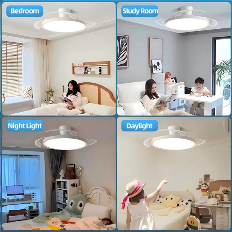 Modern Invisible LED Ceiling Fan with Light Large Air Volume 3 folding blades for Bedroom Dining room Electric fan AC220V