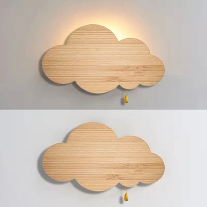Wood grain cloud wall lamp with dimmer switch LED Wall light Children Room Nursery Room Bedroom Bedside Wall Lights