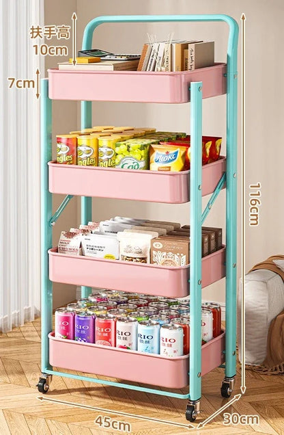 Foldable Multi Tier Rolling Trolley Organizer Cart Kitchen Home Bedroom Books Snacks Portable Storage Cart Wheels Furniture