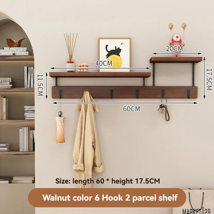 Solid wood clothes hook, multifunctional coat hook on the entrance entrance wall, key hook, wall mounted non perforated row hook