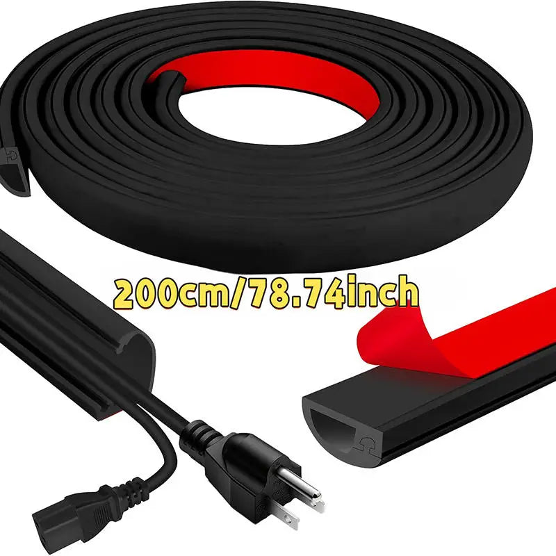 2/3Meter Cord Management Channel Invisible Decorative Wire Cover Anti-Step Protector Adhesive Soft Cable Raceway With Cap