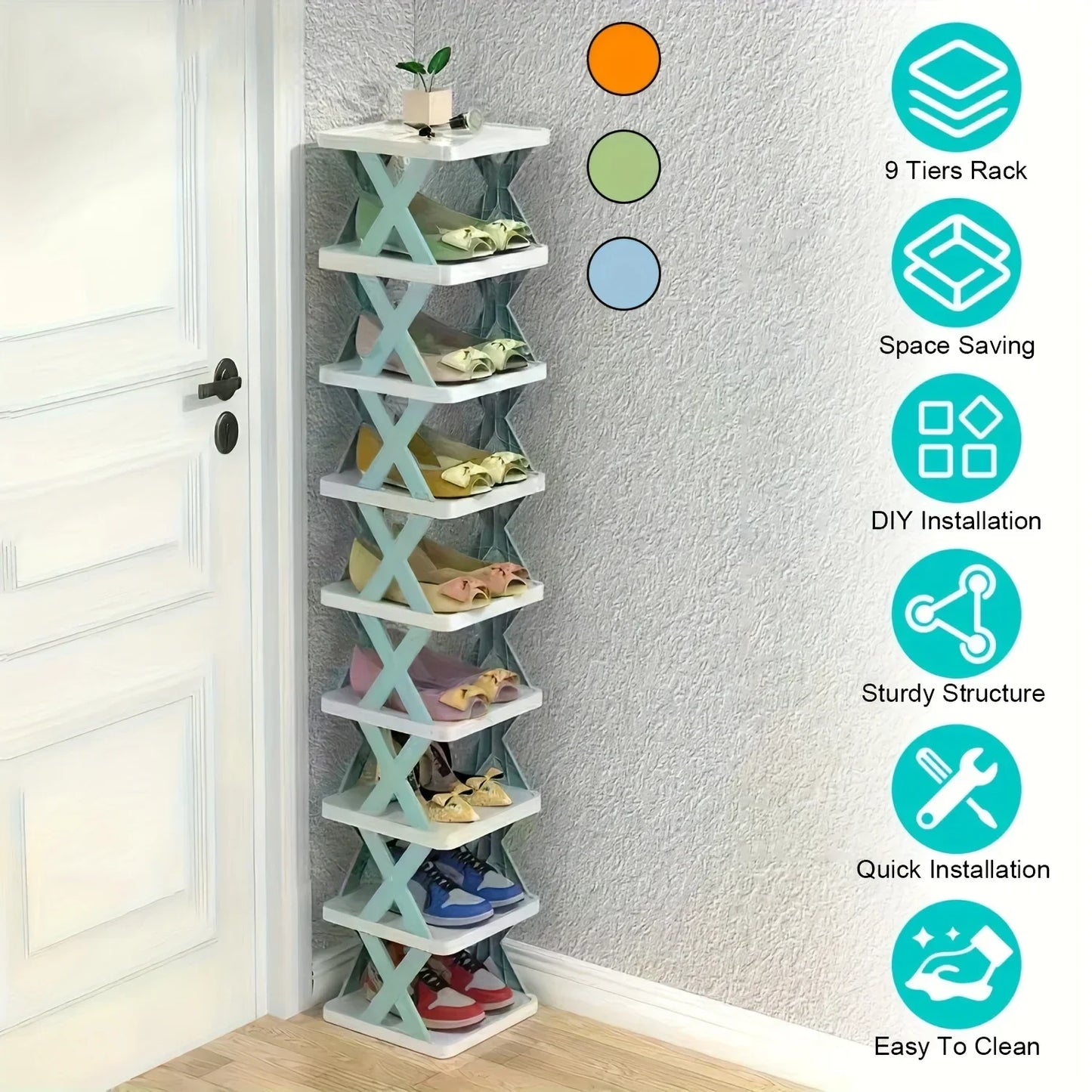 9-Tier Vertical Shoe Rack - Space-saving Tall & Narrow Design for Entranceways, Easy to Assemble Home Organization Storage