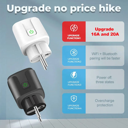 Smart Socket WiFi EU Plug 20A With Power Monitoring Timer Home Outlet Support Google Alice SmartThings Alexa