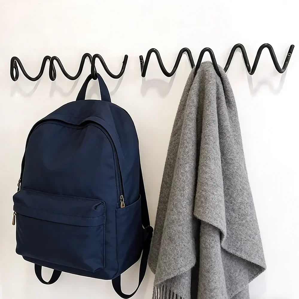 Wavy Metal Wall Hook - Stylish Silver & Black Coat Rack for Home, Entryway, or Hotel Decor - Perfect for Hats, Scarves