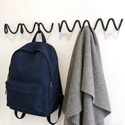Wavy Metal Wall Hook - Stylish Silver & Black Coat Rack for Home, Entryway, or Hotel Decor - Perfect for Hats, Scarves