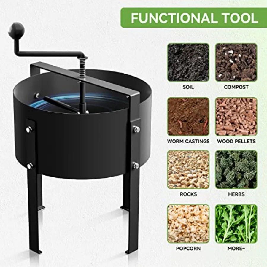 Rotary Soil Sifter Compost Sieve Garden Potting Sifting Mesh Rock Sand Dirt Sieve 13" Sifting Filter with 1/5 Inch Mesh Sifting