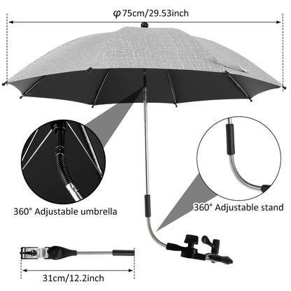 Universal Baby Stroller Umbrella UV Sun Rain Protection Parasol 360° Adjustable Sunshade Patio Beach Chair Umbrella Rainproof