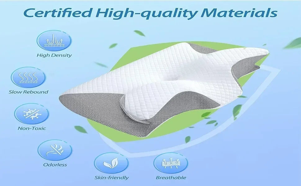 Memory Foam Pillow for Cervical Spine Protection, Slow Rebound, Butterfly Shaped Ergonomic, Multifunctional Side Sleeping Pillow