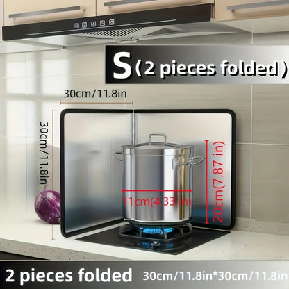 Folded Stainless Steel Splash Guard Set, Non-Stick Kitchen Stove Protection with Foldable Panels for Home RV Camping