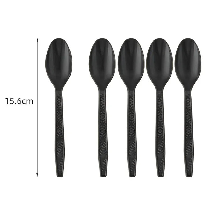 Disposable Tableware Solid Black Theme Birthday Party Paper Napkins Cups Plates Tablecloths Knife Fork Spoon Party Decorations