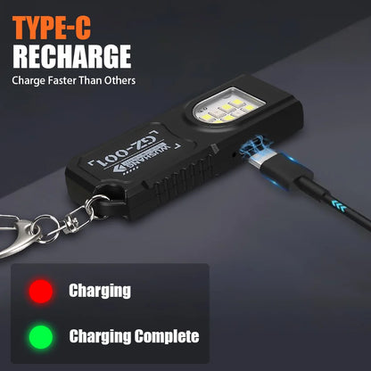 Powerful Mini COB LED Keychain Flashlight USB Rechargeable Hanging Work Light Waterproof Keyring Camping Walking Pocket Lamp