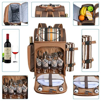 Picnic Basket Backpack for with Insulated Leakproof Cooler Compartment Wine Holder Fleece Blanket Cutlery Set Wedding Gifts for