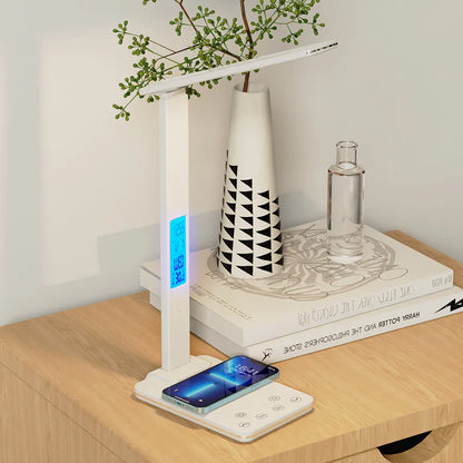 Folding Reading Desk Lamp USB Plug-In Desk Lamp 15W Wireless Mobile Phone Charging With Time Bedroom Office Eye Protection Light