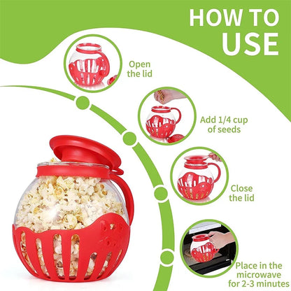 2.25 Quart Micro-Pop Microwave Popcorn Popper with Temperature Safe Glass Snack Pop Corn Air Poppers Microwave Popcorn Maker