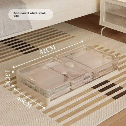 Folding storage ******der the bed Plastic transparent extra large roller dustproof storage box Clothes quilt finishing box