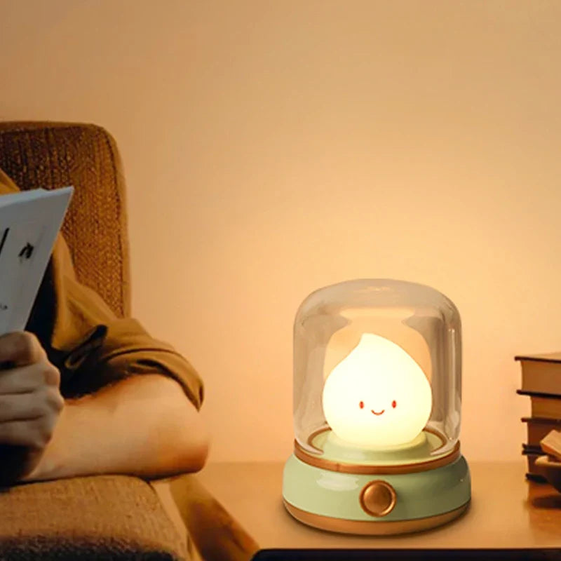 Cute Flame Lamp Candle Night Light Desktop LED Decorative Lamp USB Rechargeable Night Light Bedroom Creative Children's Gift
