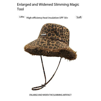 Hat, women's style, American leopard print fisherman hat, face enhancing small basin hat, spicy girl feng shui bucket hat